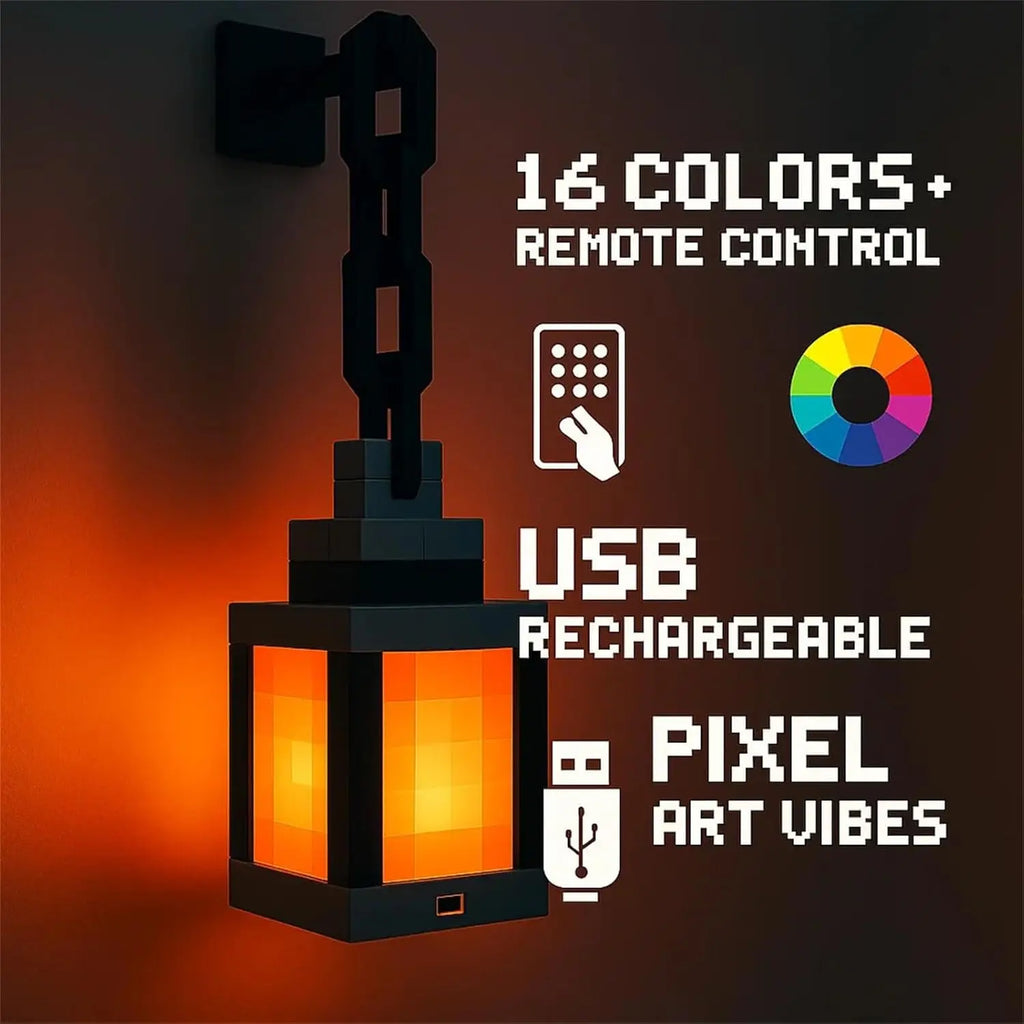 2026 Mine World Luminous lantern Pixel Style Night Light Portable Lantern Tabletop Ornament 16 Colors Lantern Christmas Gift