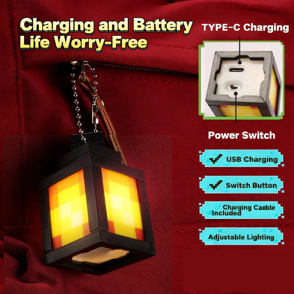 2026 Mine World Luminous lantern Pixel Style Night Light Portable Lantern Tabletop Ornament 16 Colors Lantern Christmas Gift