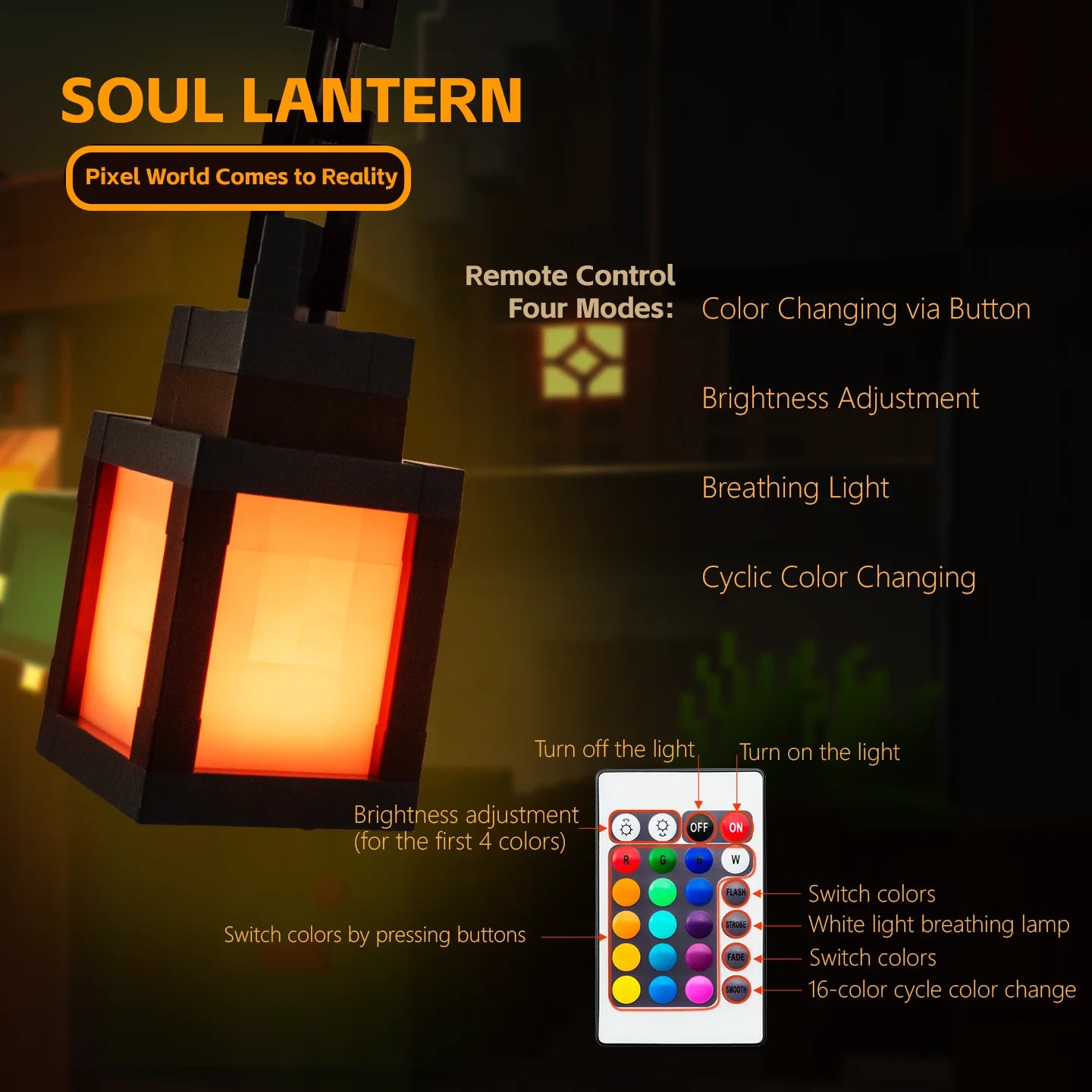 2026 Mine World Luminous lantern Pixel Style Night Light Portable Lantern Tabletop Ornament 16 Colors Lantern Christmas Gift