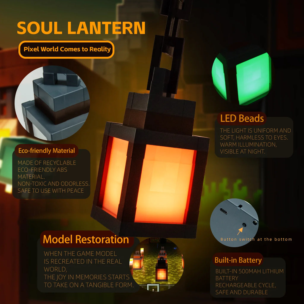 2026 Mine World Luminous lantern Pixel Style Night Light Portable Lantern Tabletop Ornament 16 Colors Lantern Christmas Gift